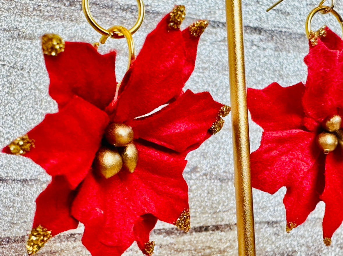 Golden Tipped Pointsetta Earrings