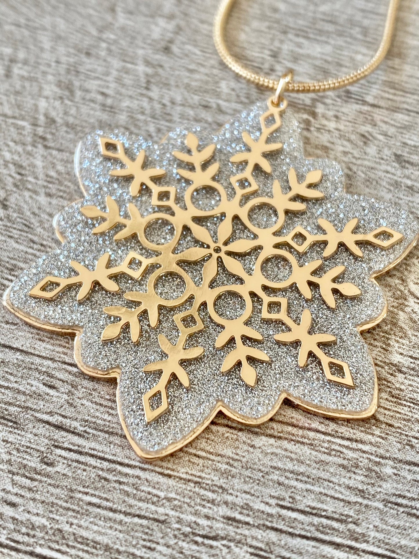Silver and Gold Glitter Snowflake Necklace
