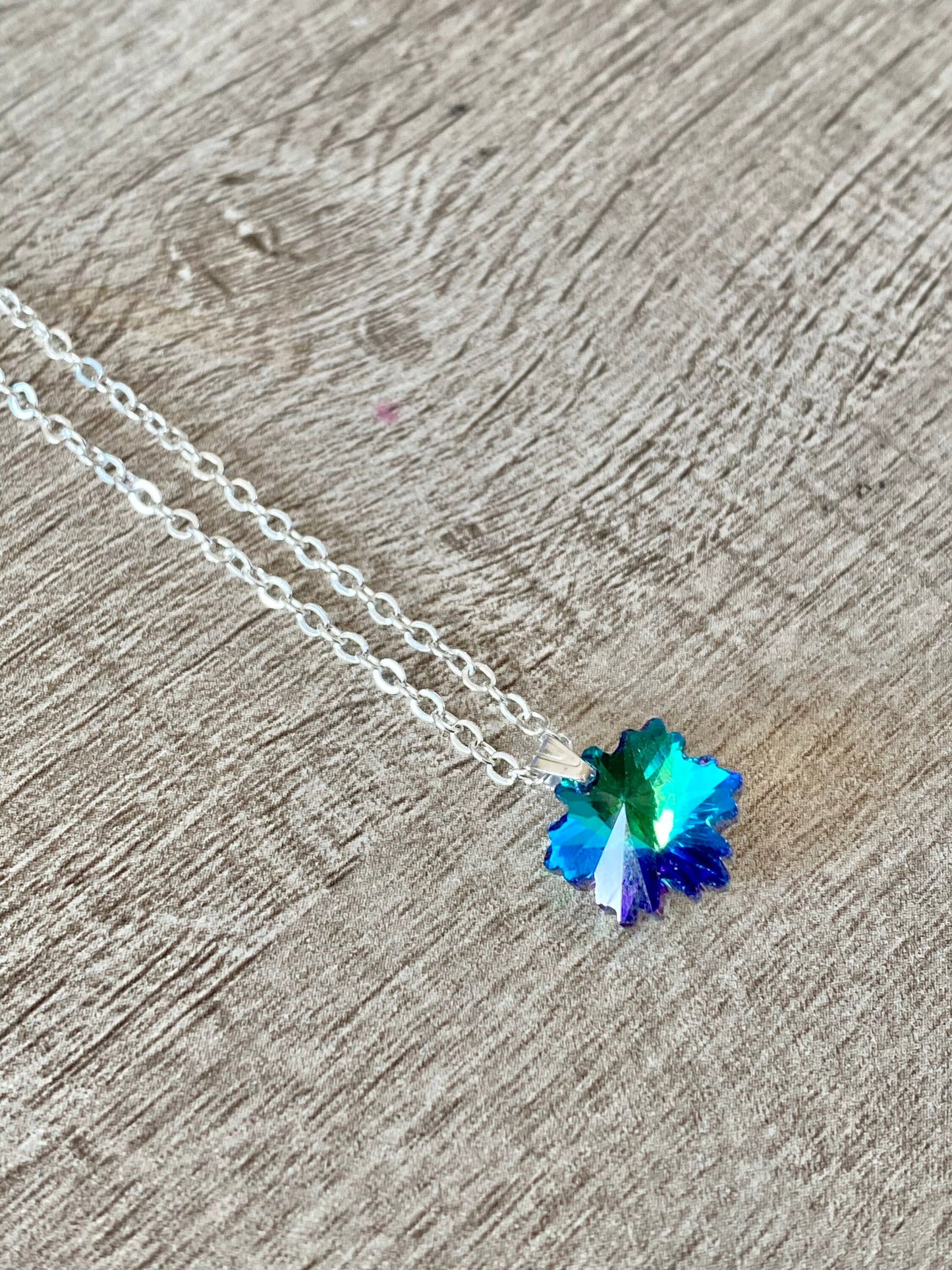 Simple Blue Green Snowflake Necklace