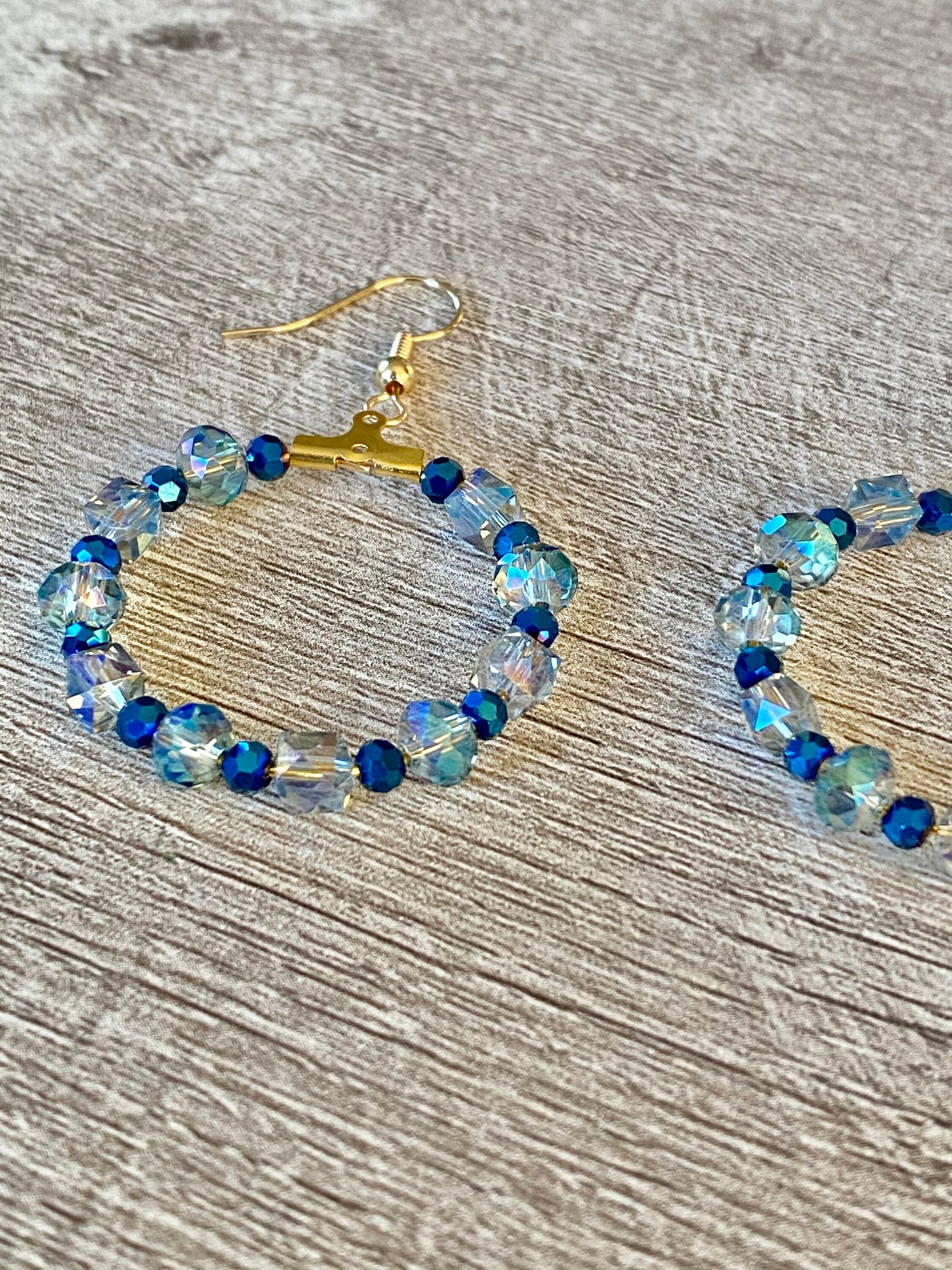 Blue Beaded Hoop Earrings