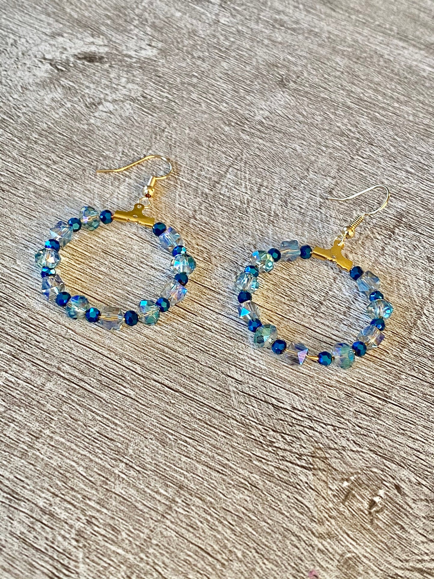 Blue Beaded Hoop Earrings