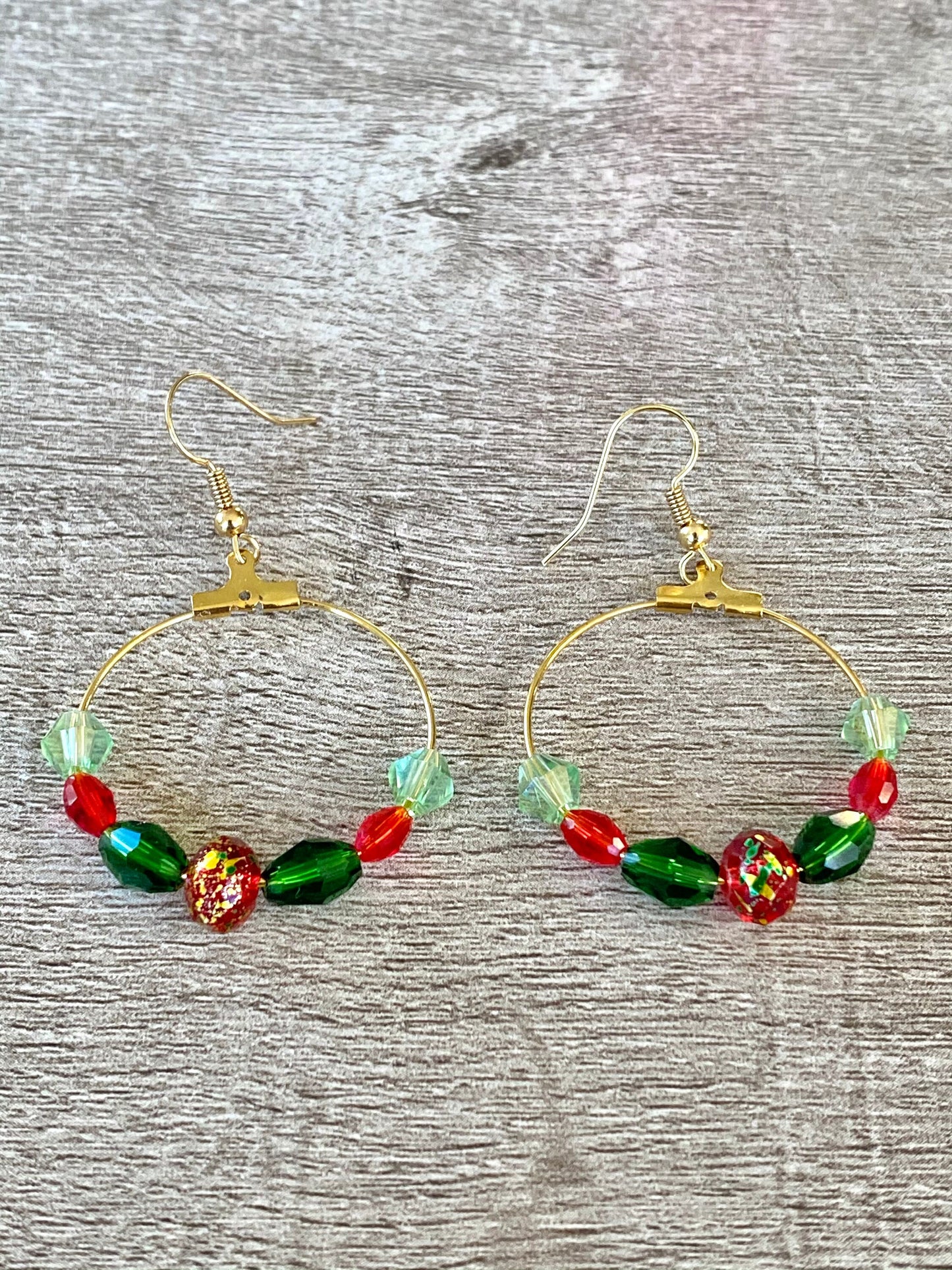 Beaded Holiday Hoop Earrings Red And Green