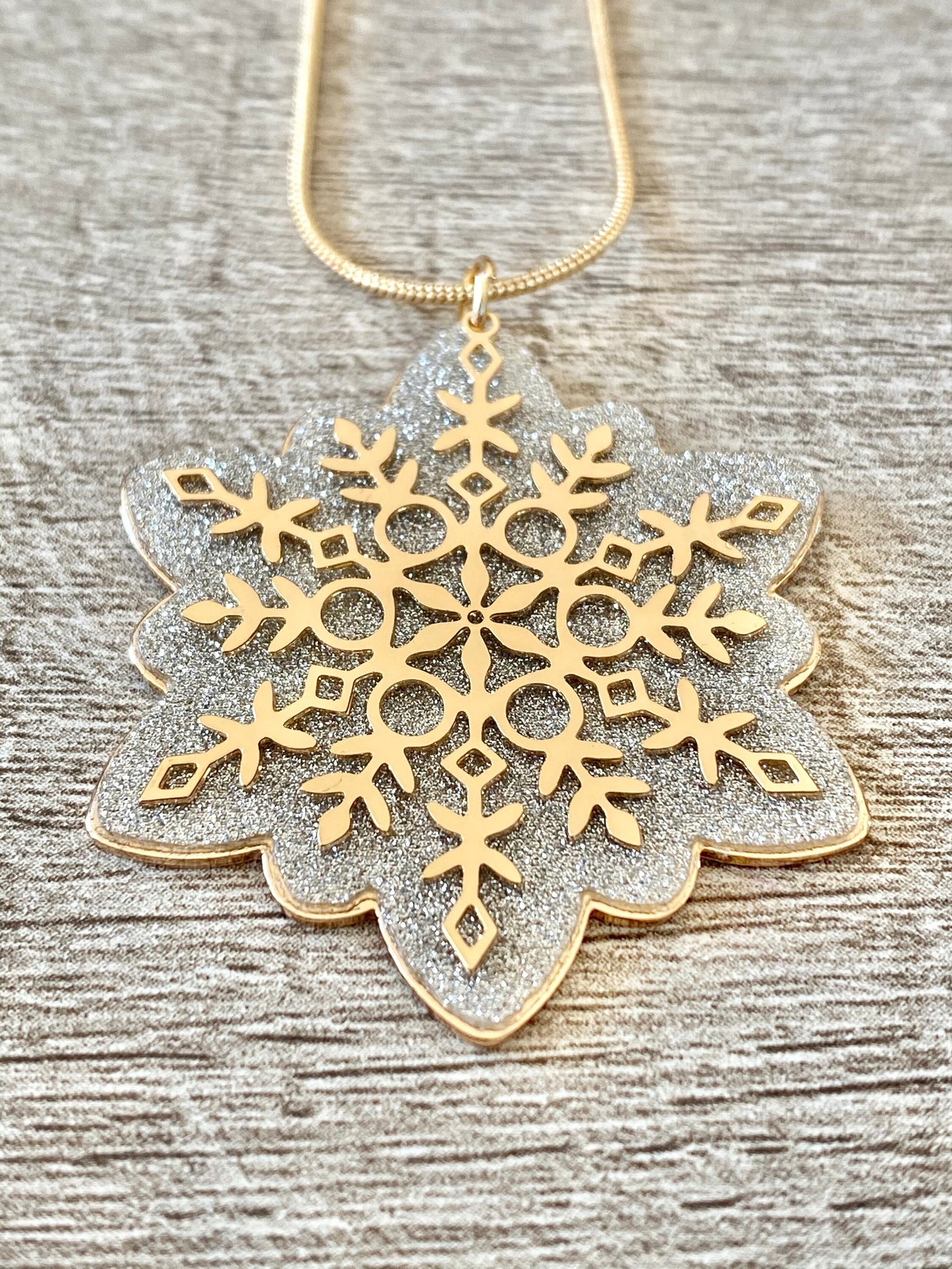 Silver and Gold Glitter Snowflake Necklace