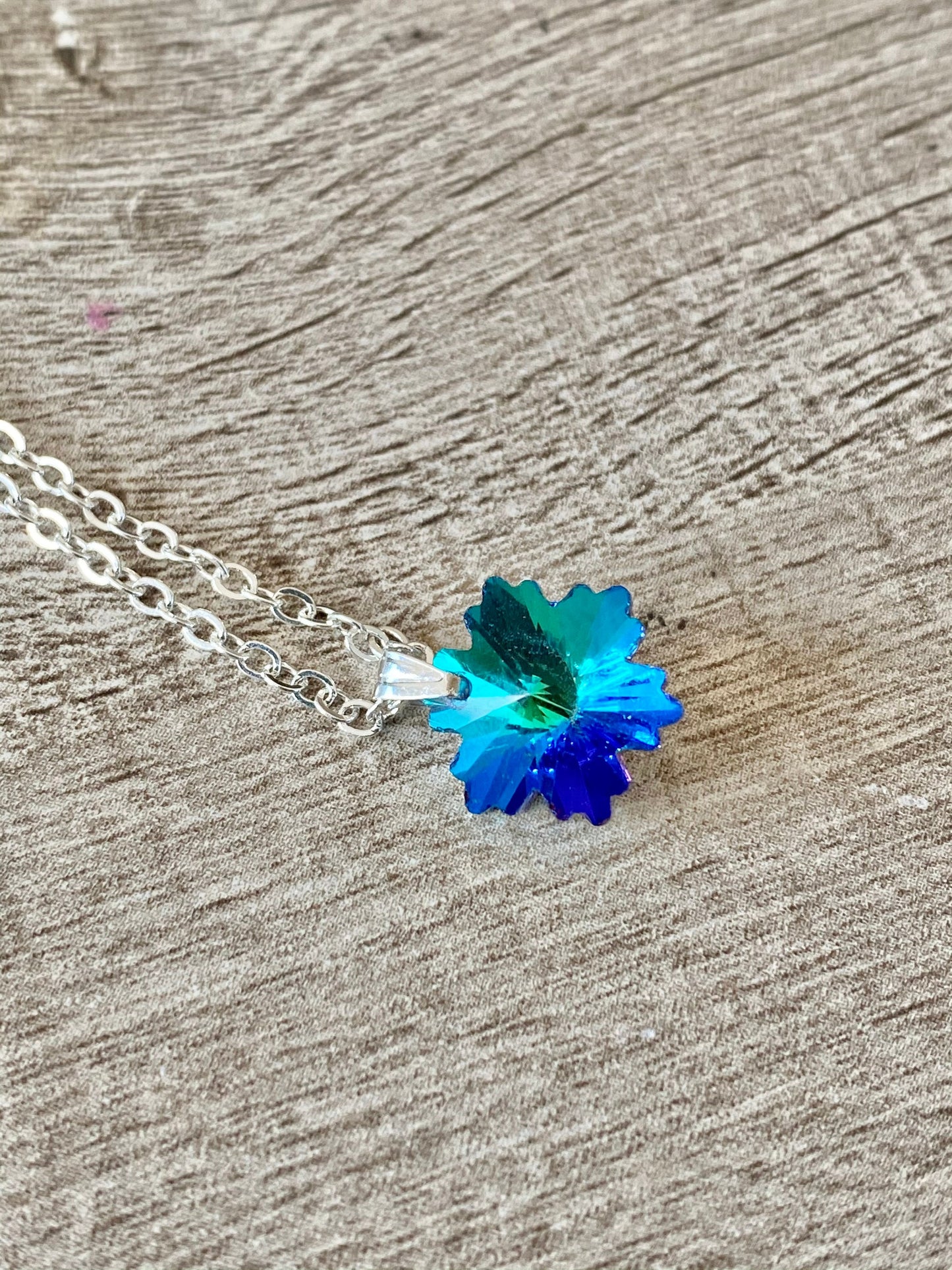Simple Blue Green Snowflake Necklace
