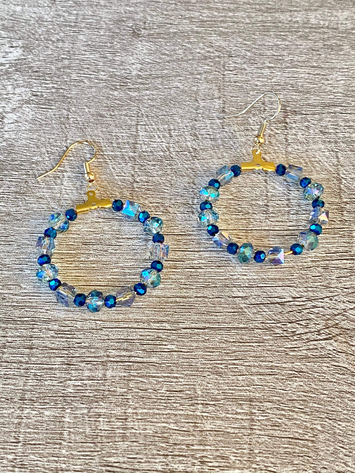 Blue Beaded Hoop Earrings