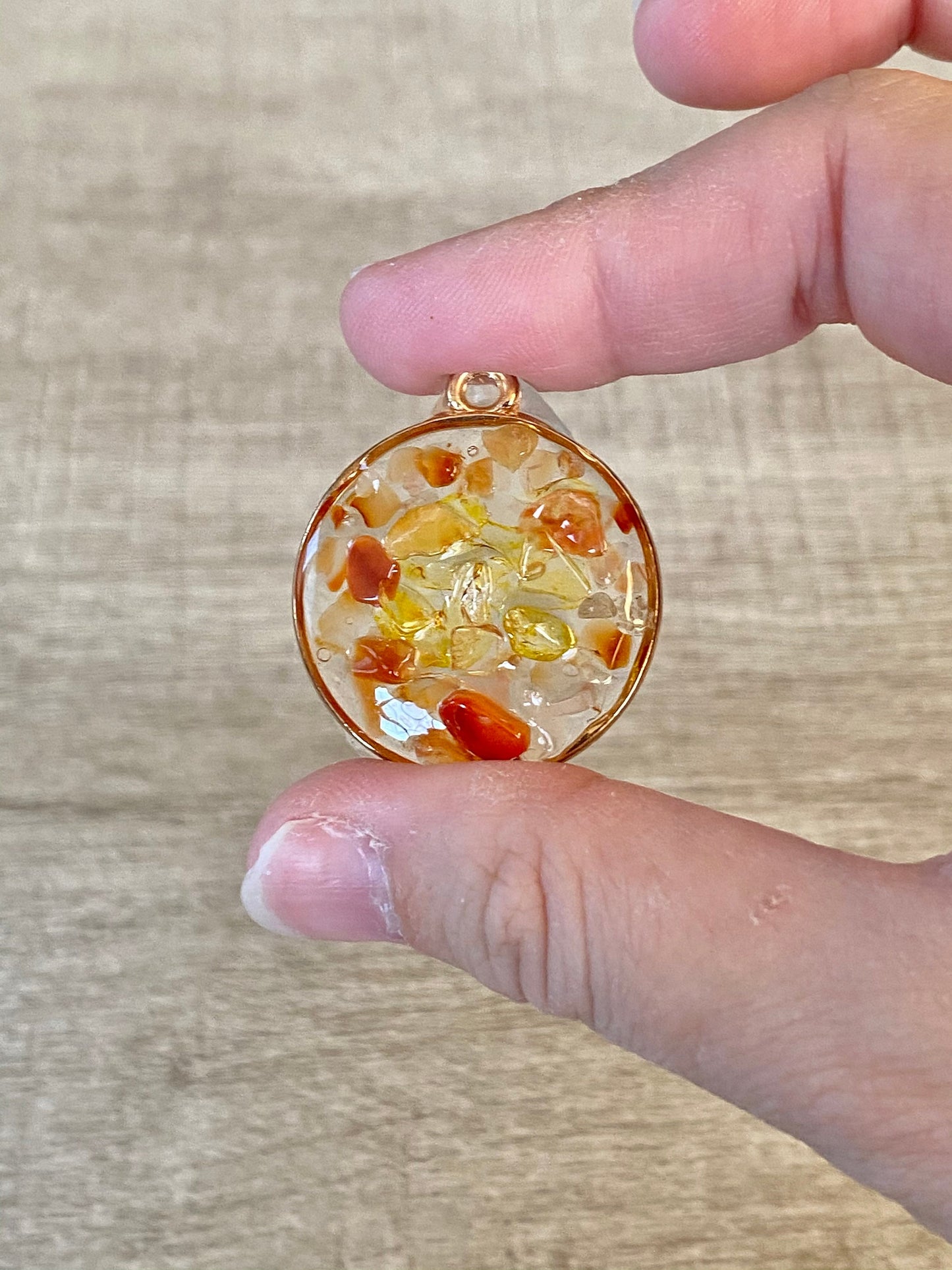 Red Agate and Citrine Orange Resin Necklace