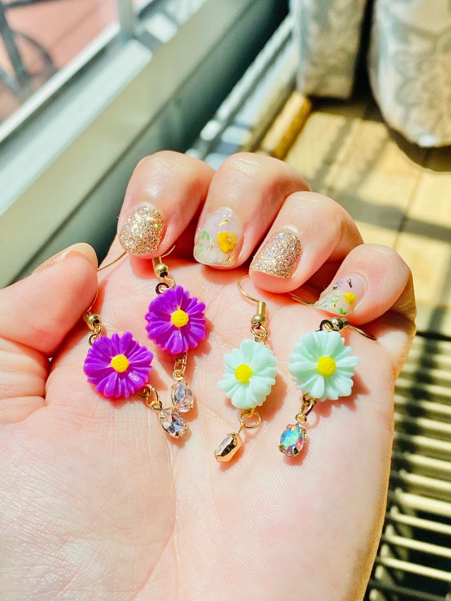 Golden Daisy Droplet Earrings