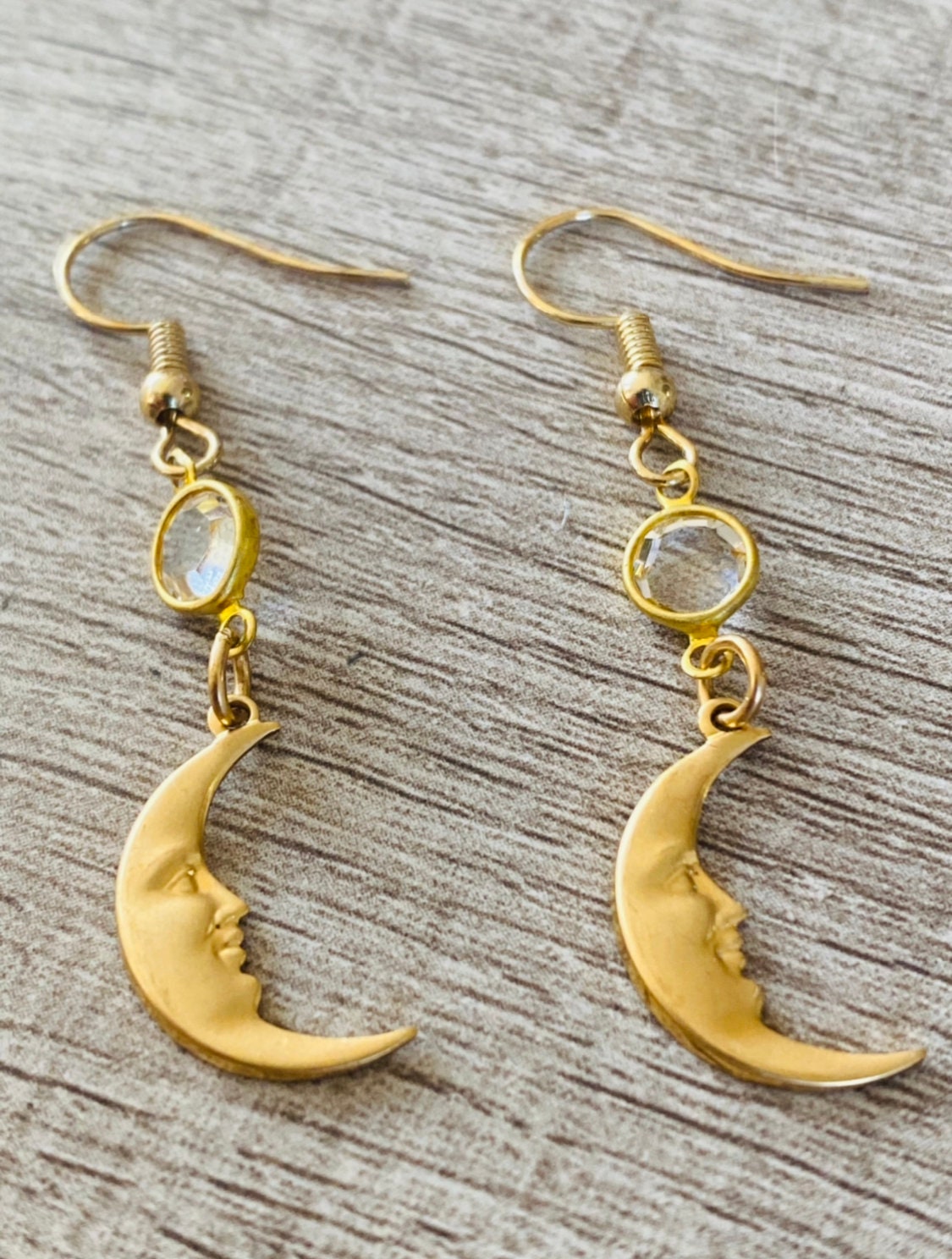 Golden Crescent Moon Gemstone Earrings