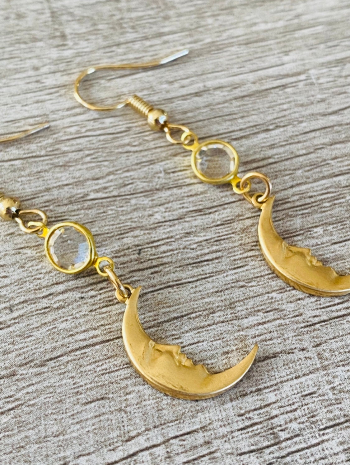 Golden Crescent Moon Gemstone Earrings