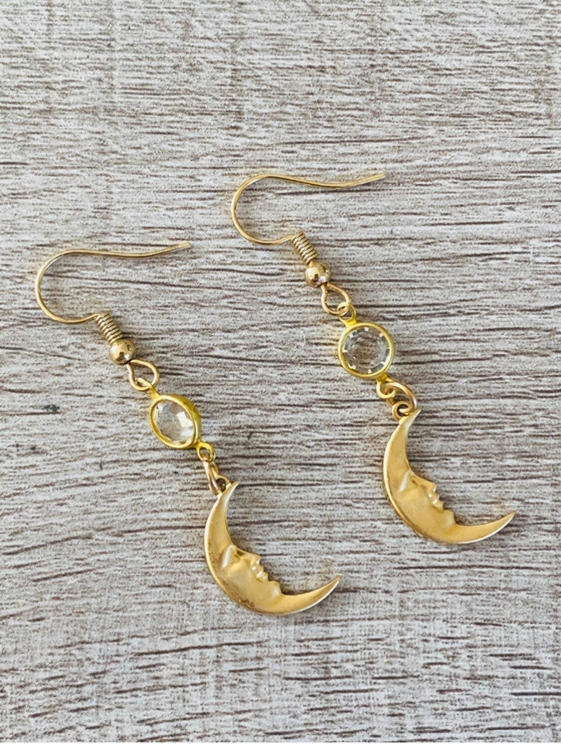 Golden Crescent Moon Gemstone Earrings
