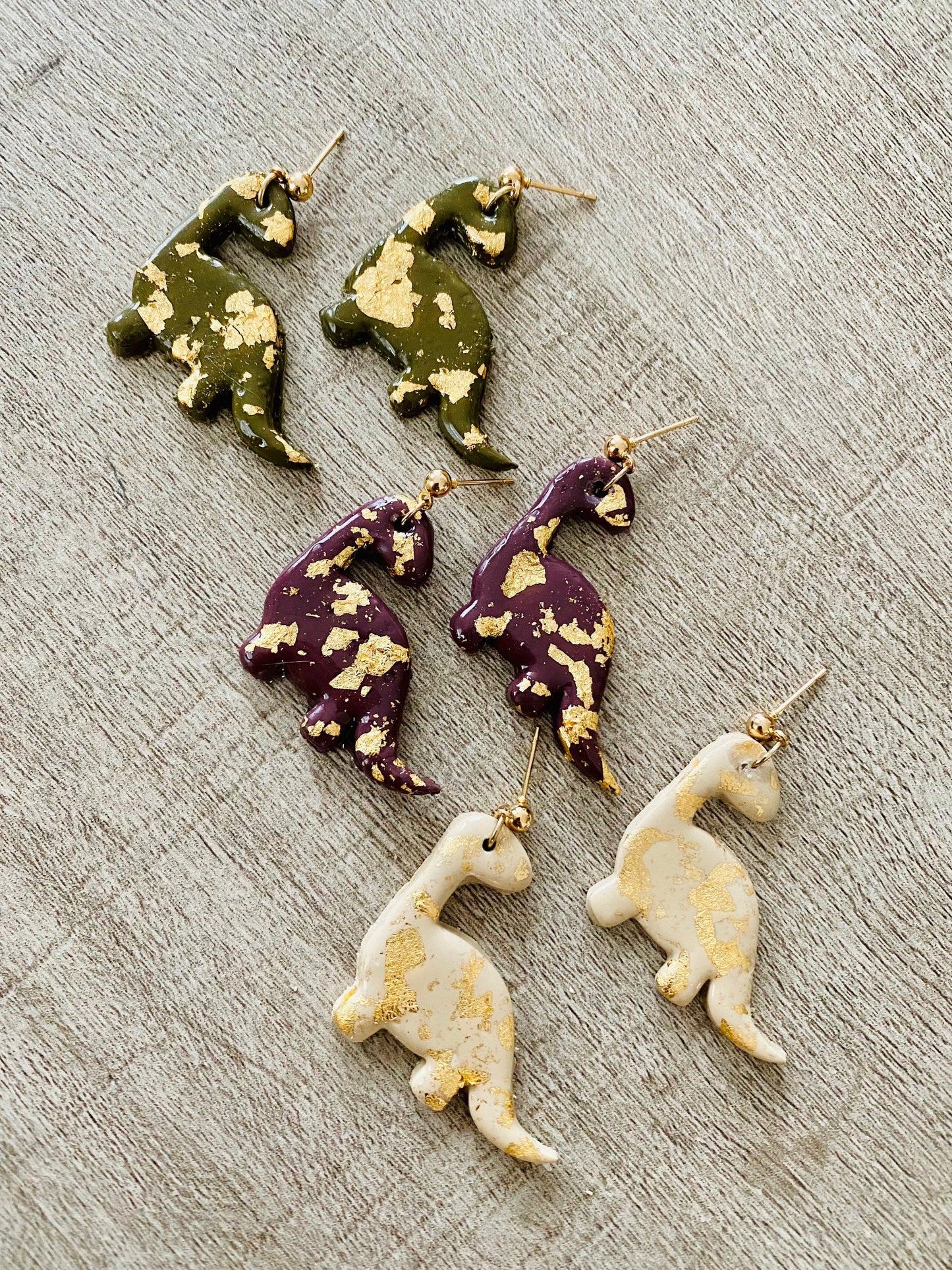 Gold Foil Polymer Clay Dino Earrings