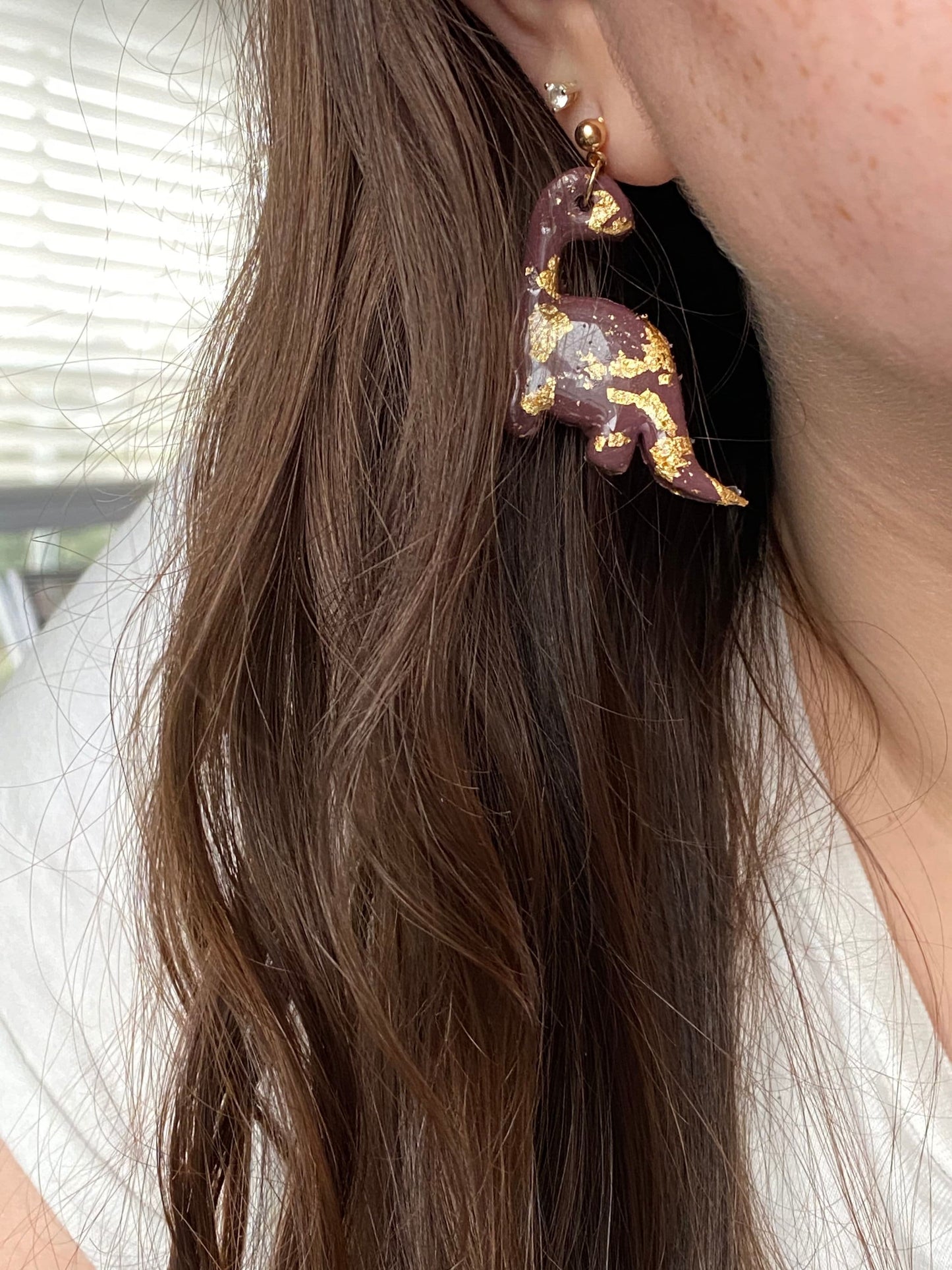 Gold Foil Polymer Clay Dino Earrings