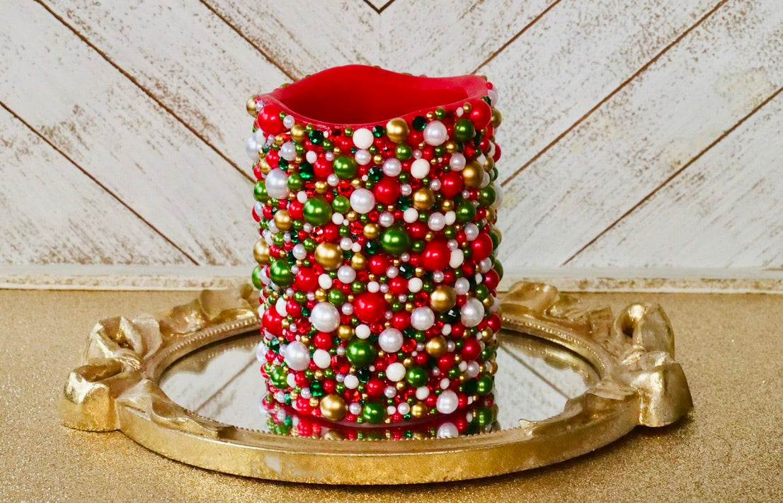 Christmas Rhinestoned Flameless LED Candle- 4 Inch