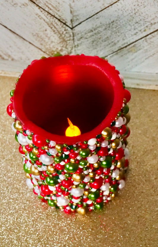 Christmas Rhinestoned Flameless LED Candle- 4 Inch