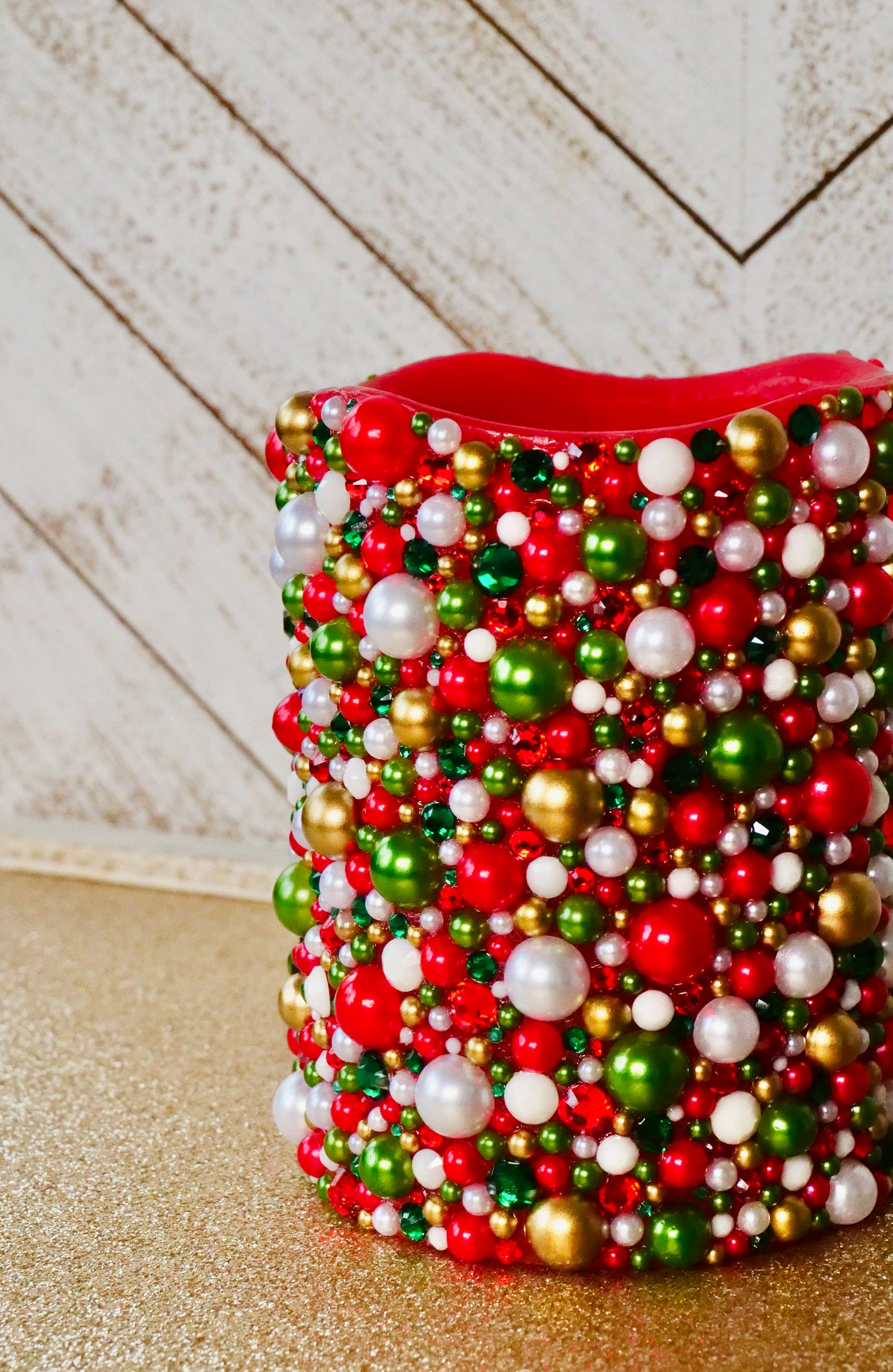 Christmas Rhinestoned Flameless LED Candle- 4 Inch