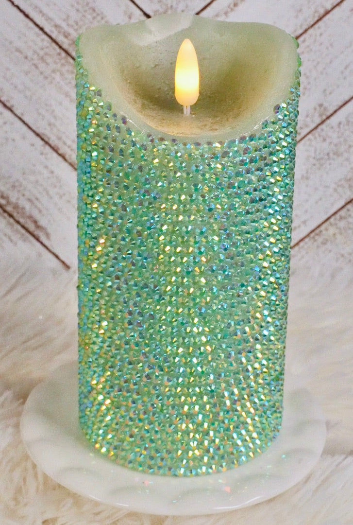 Light Green Rhinestoned Flameless LED Candle