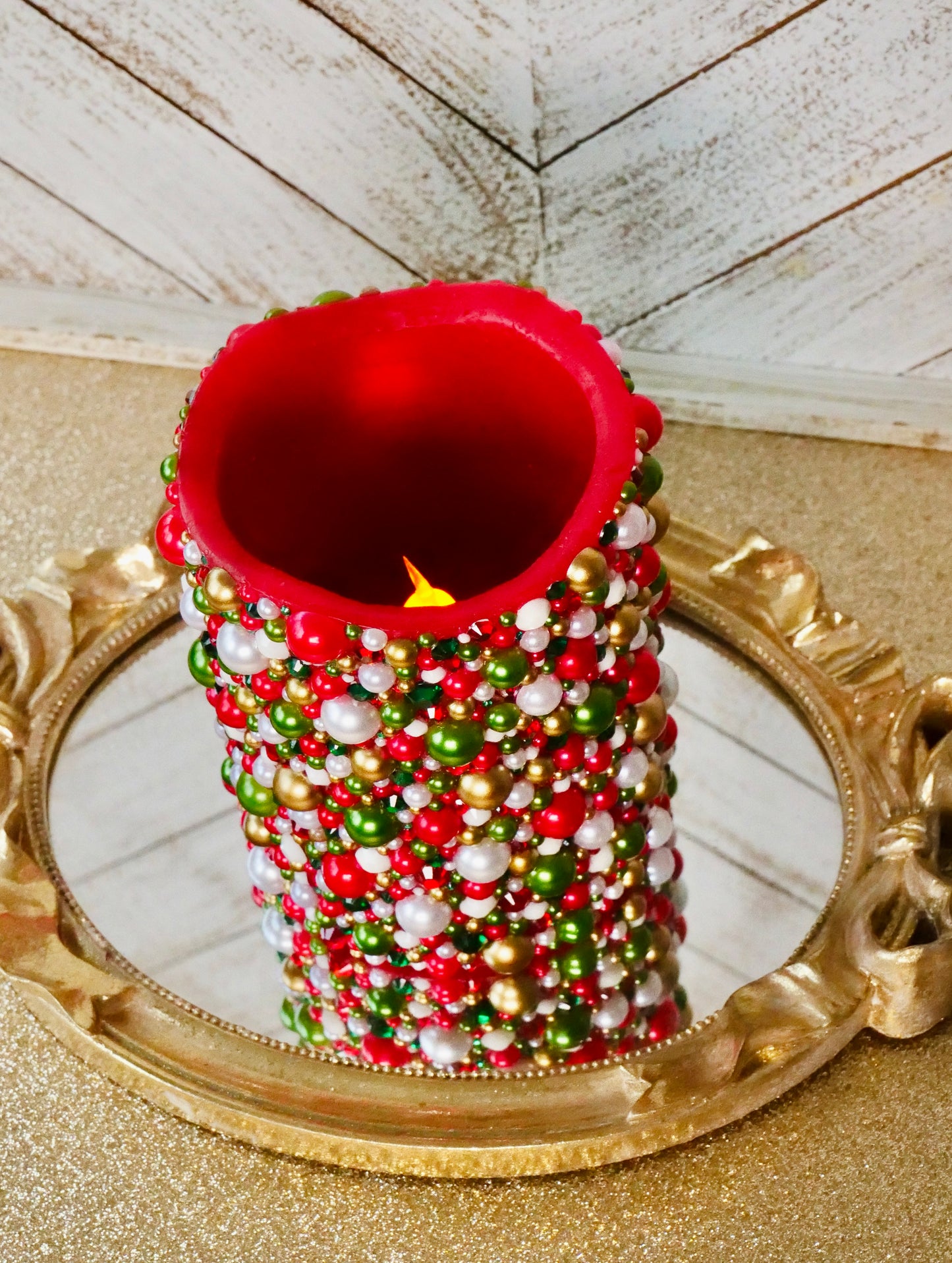 Christmas Rhinestoned Flameless LED Candle- 4 Inch