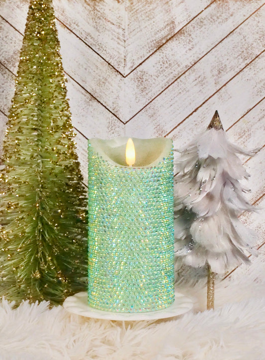 Light Green Rhinestoned Flameless LED Candle