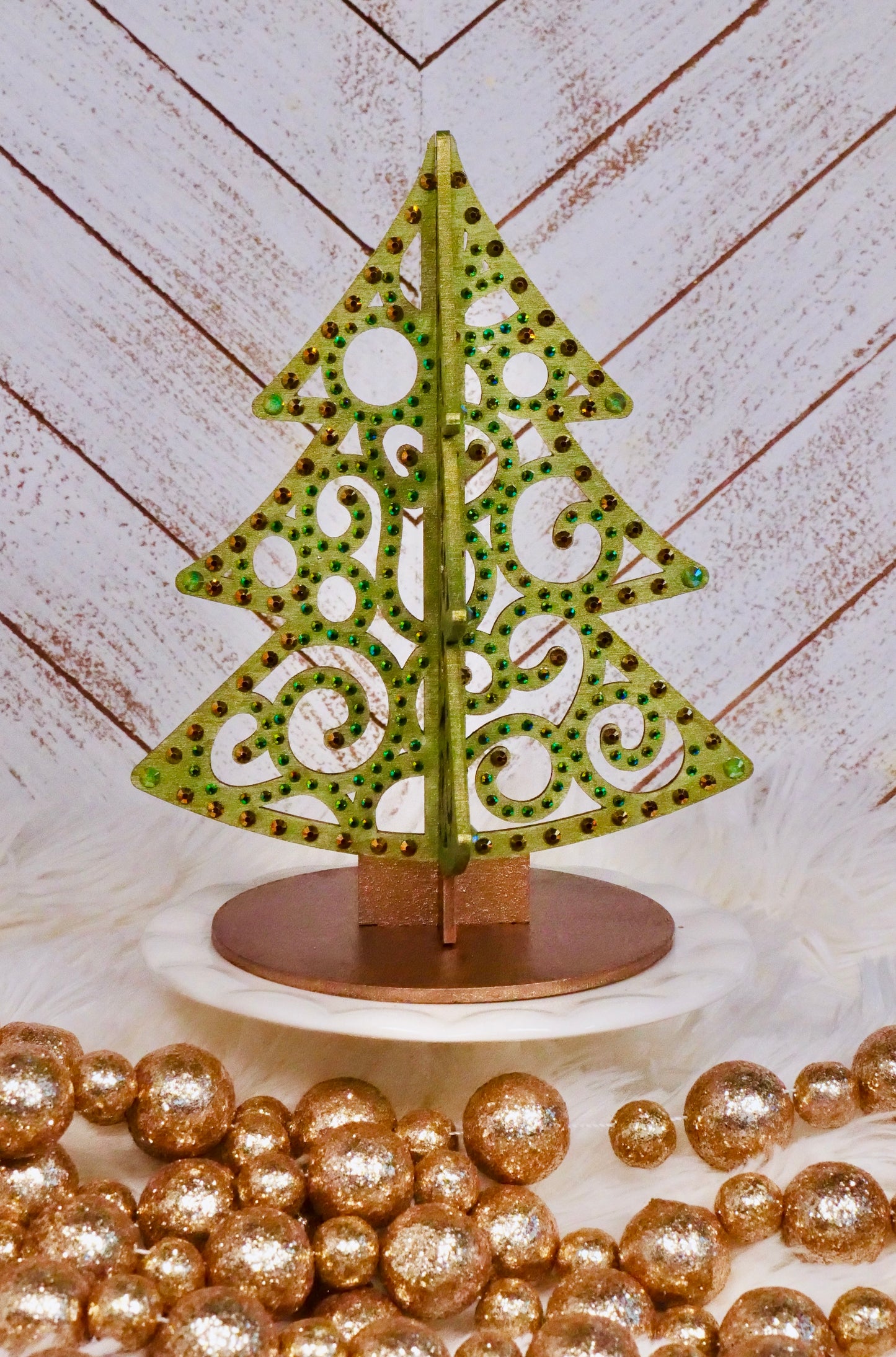 Green Rhinestone Tabletop Christmas Tree Decor