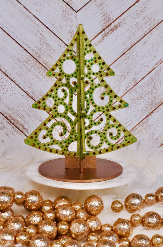 Green Rhinestone Tabletop Christmas Tree Decor