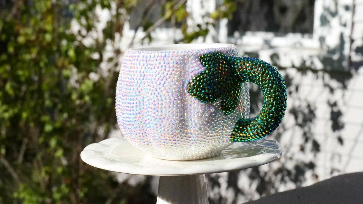 Mini Rhinestone Pumpkin Teacup – Sparkly Fall Crystal Decor