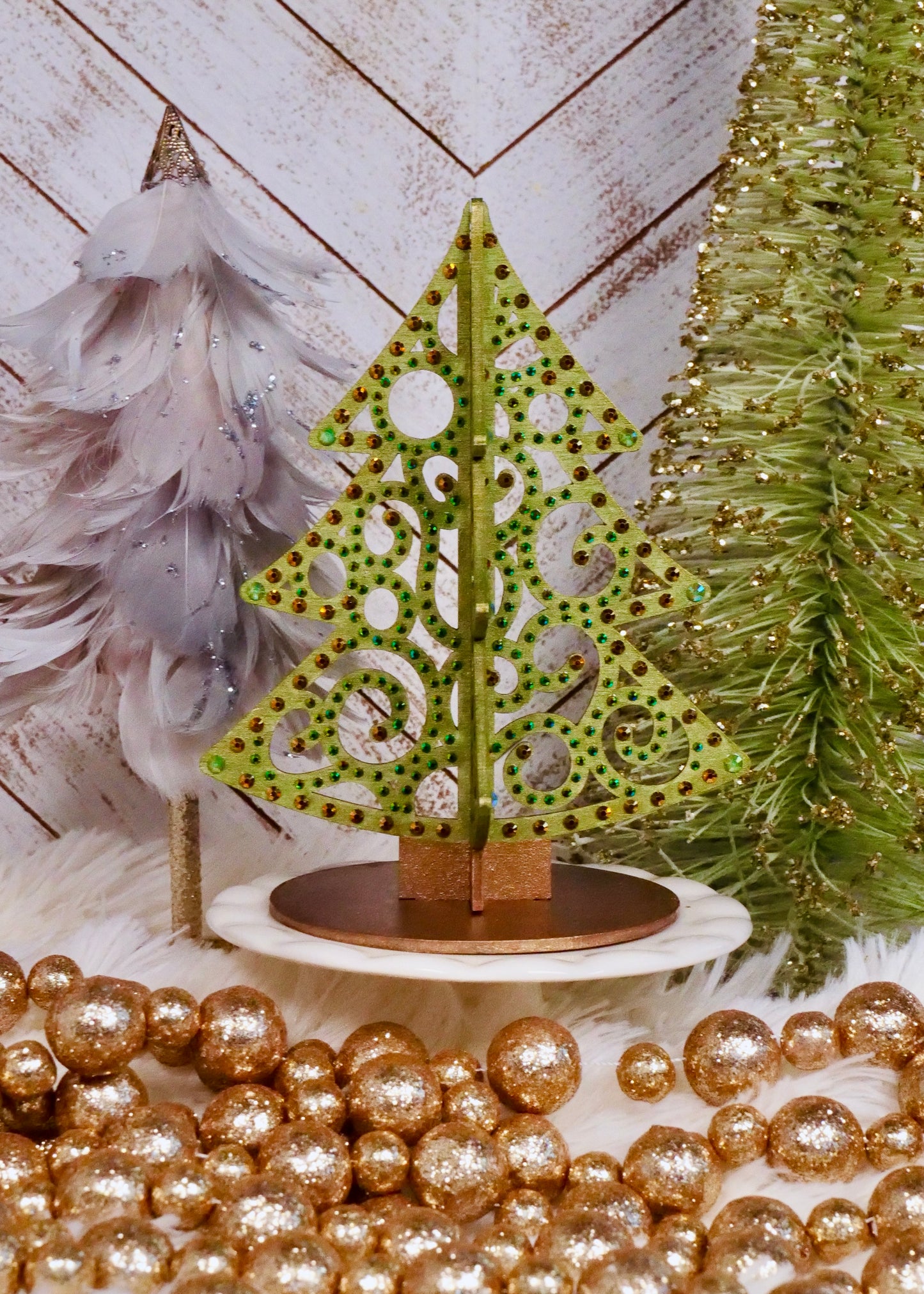 Green Rhinestone Tabletop Christmas Tree Decor