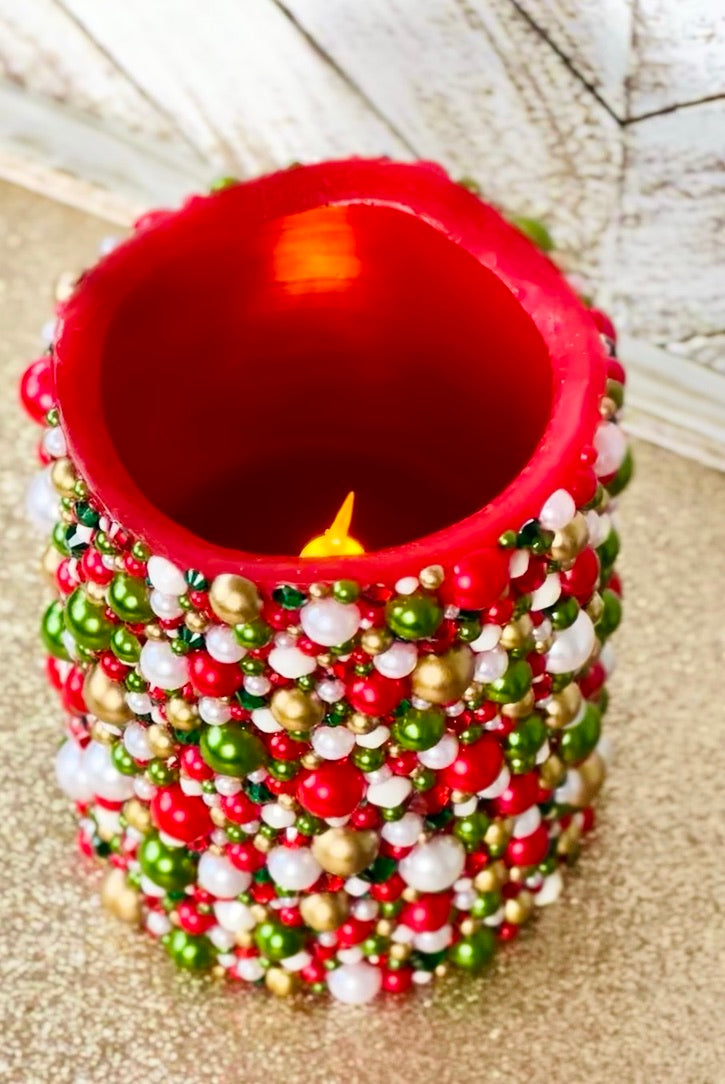 Christmas Rhinestoned Flameless LED Candle- 4 Inch