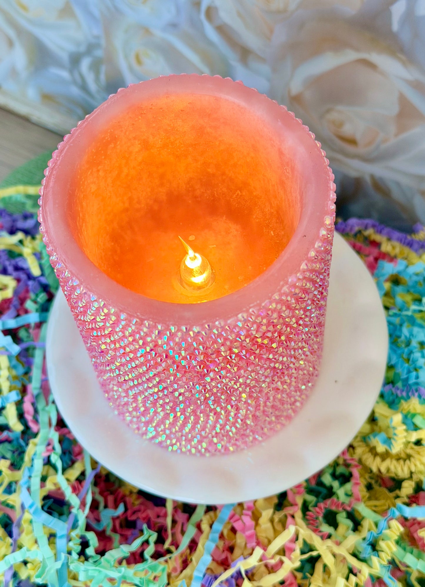 Pink Rhinestoned Flameless LED Candle- 4 Inch