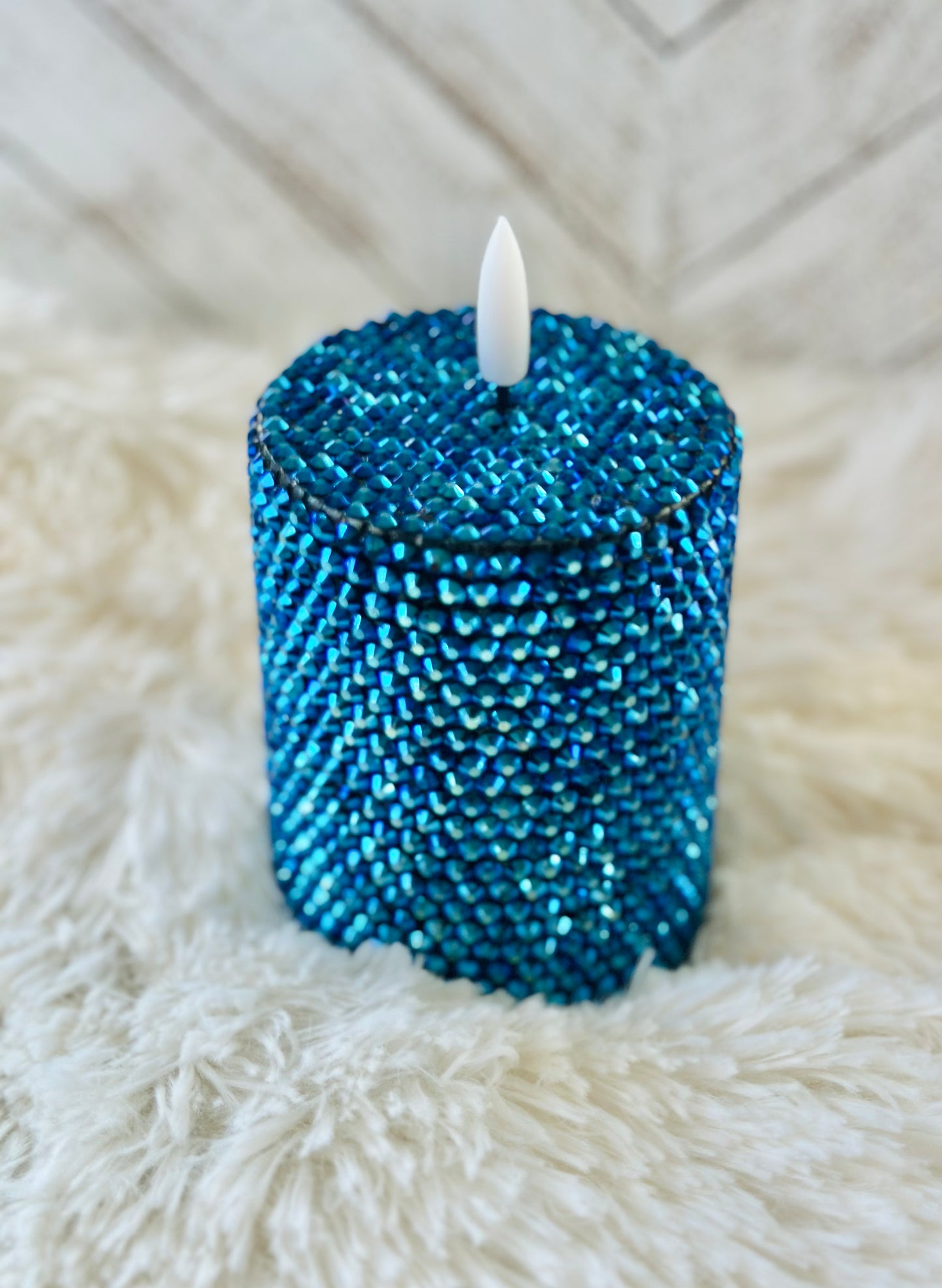 Dark Blue Rhinestoned Flameless LED Candle