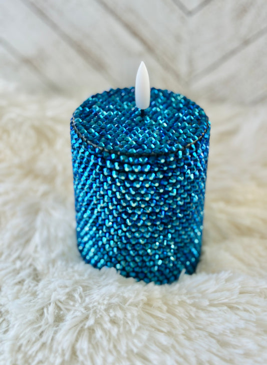 Dark Blue Rhinestoned Flameless LED Candle