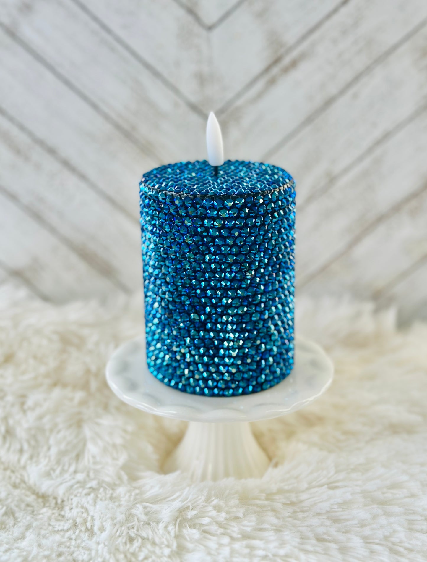 Dark Blue Rhinestoned Flameless LED Candle