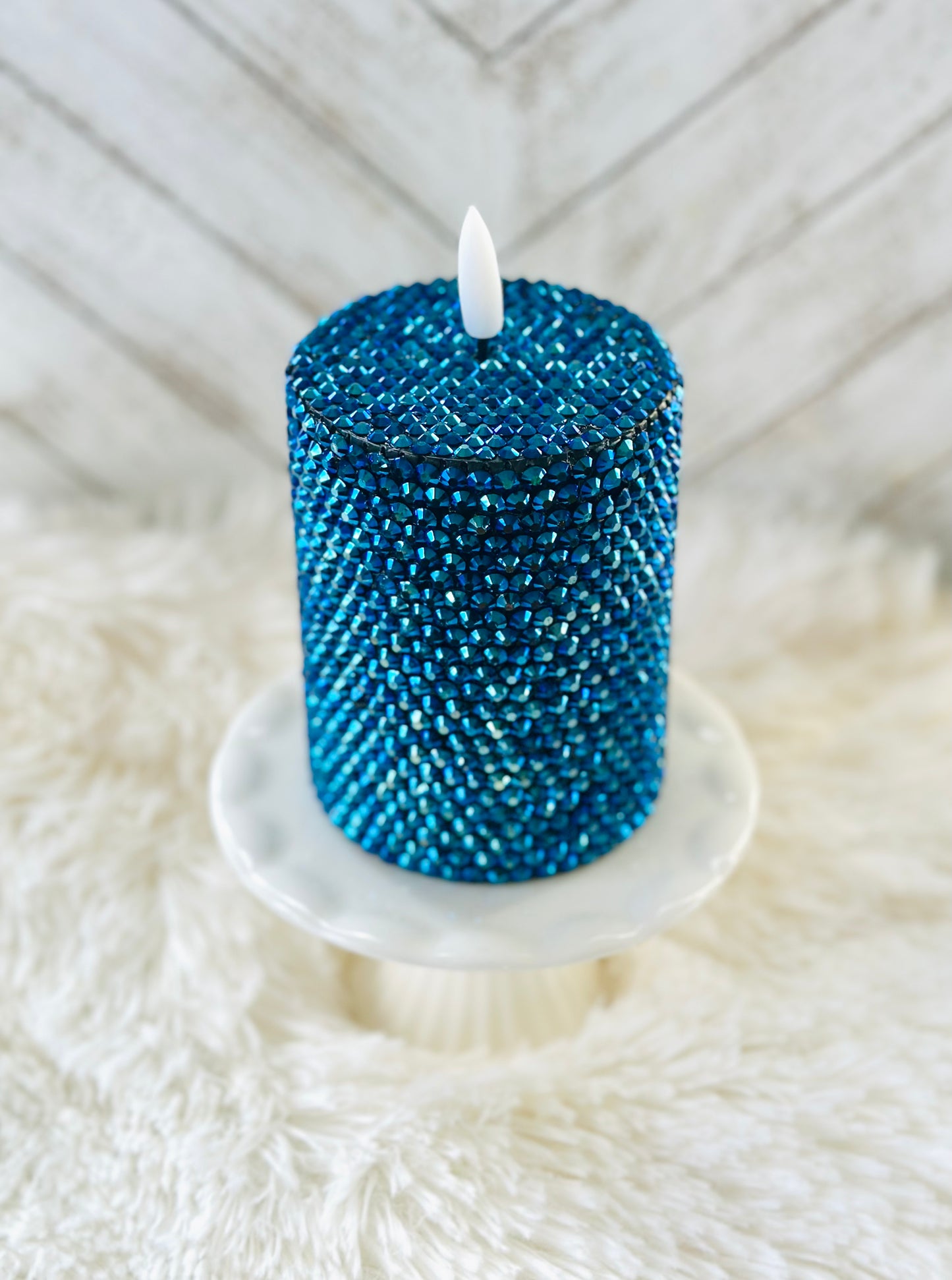 Dark Blue Rhinestoned Flameless LED Candle