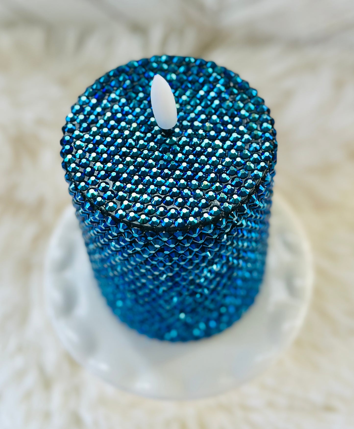 Dark Blue Rhinestoned Flameless LED Candle