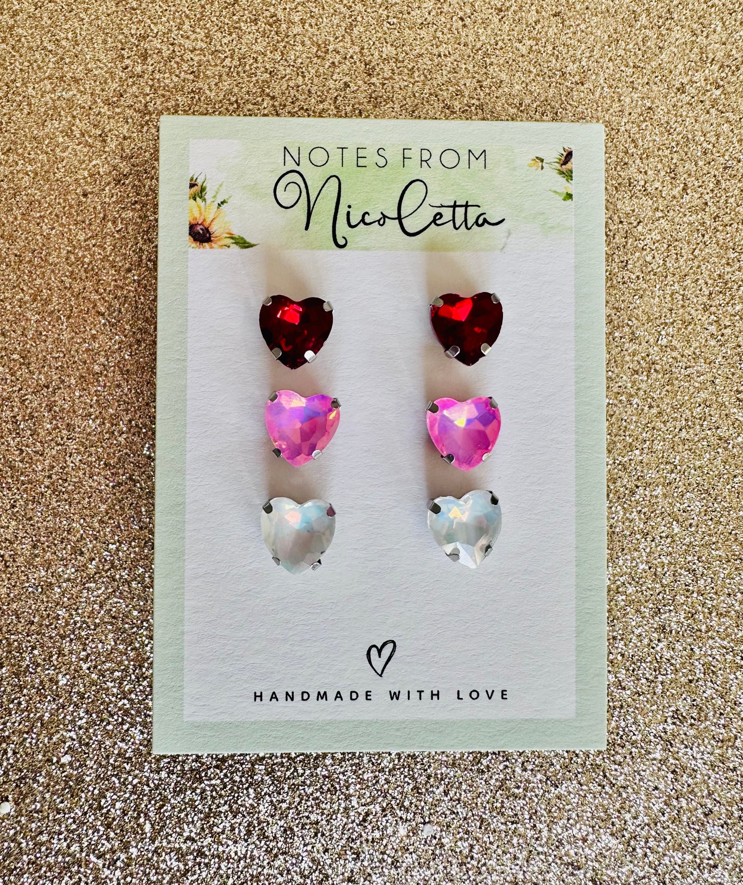 Rhinestone Heart Stud Earrings