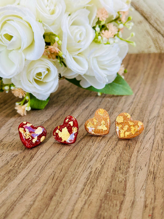 Gold Flecked Heart Studs