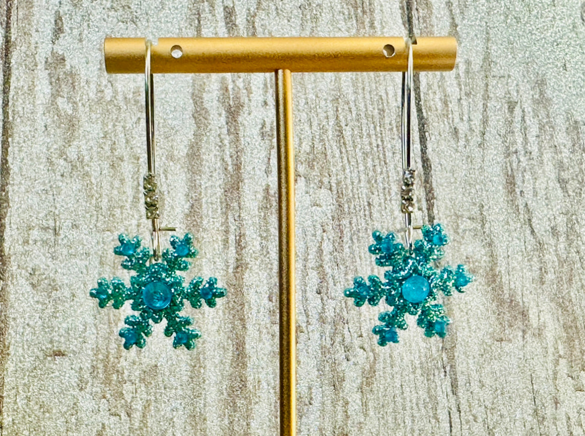 Glitter Blue Snowflake Earrings