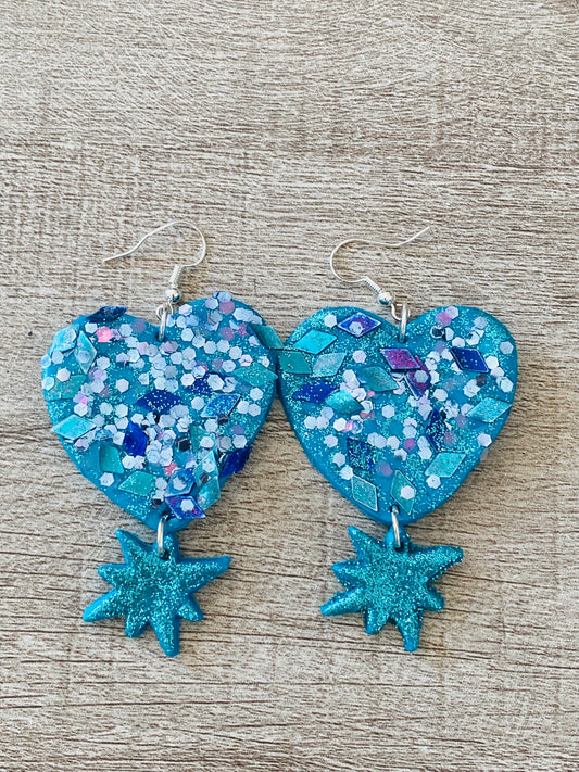 Chunky Blue Glitter Earrings