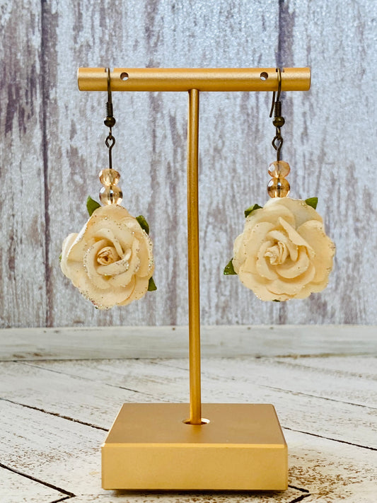 Yellow Glitter Origami Flower Earrings