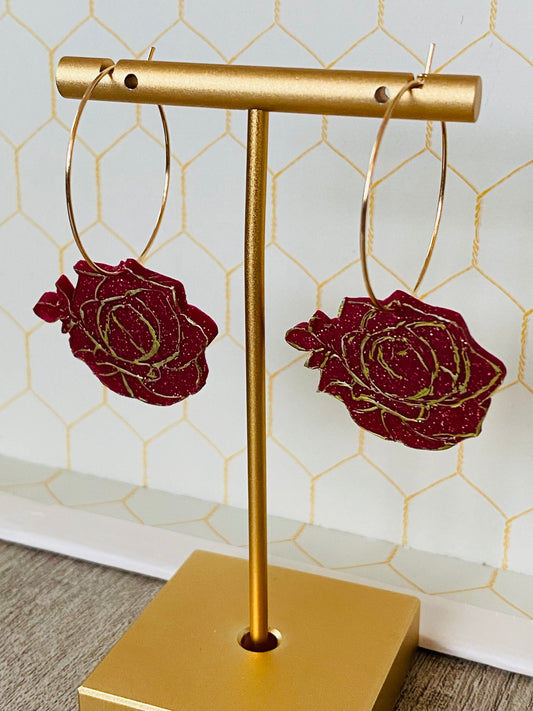 Gold Trimmed Rose Earrings