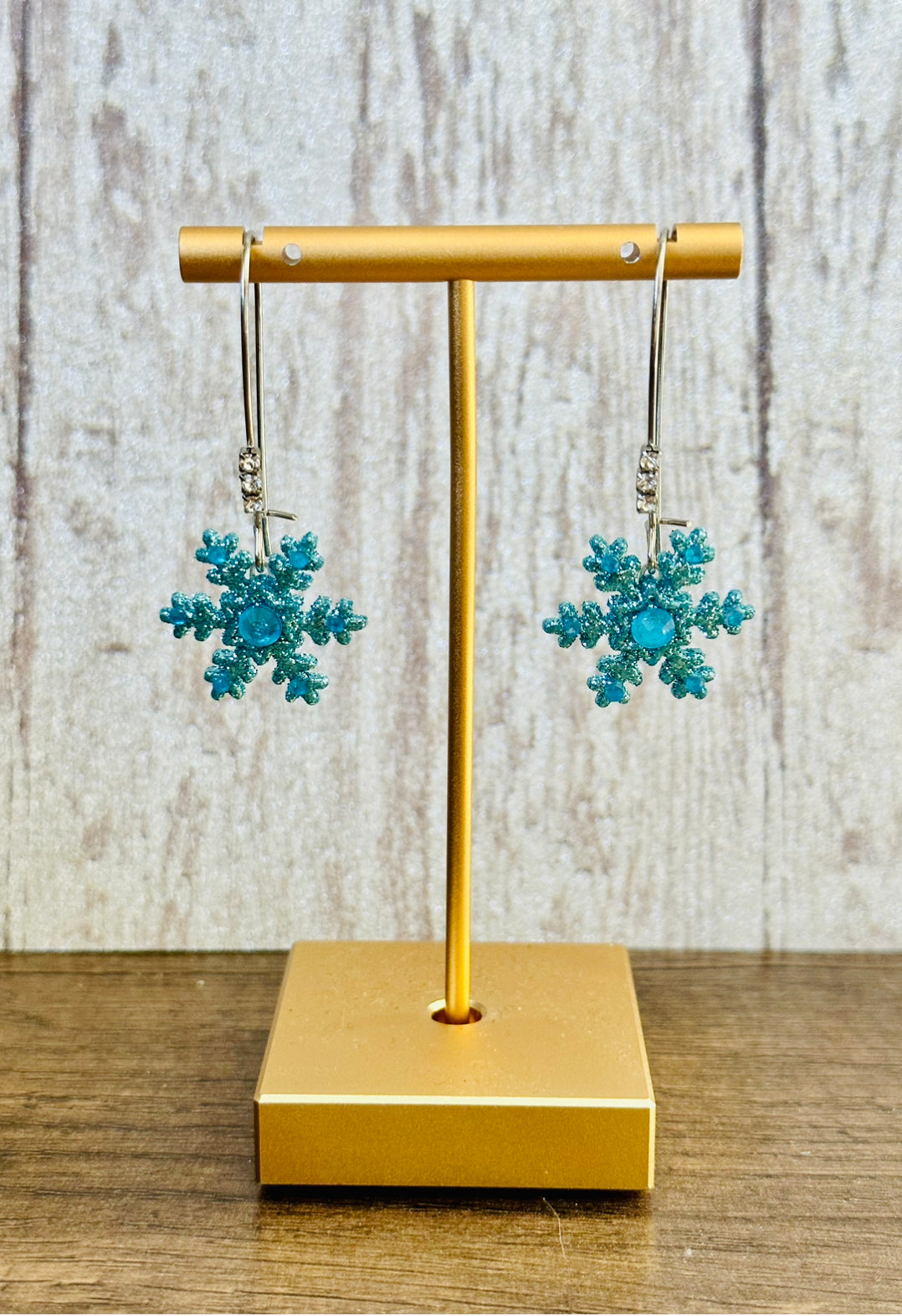 Glitter Blue Snowflake Earrings