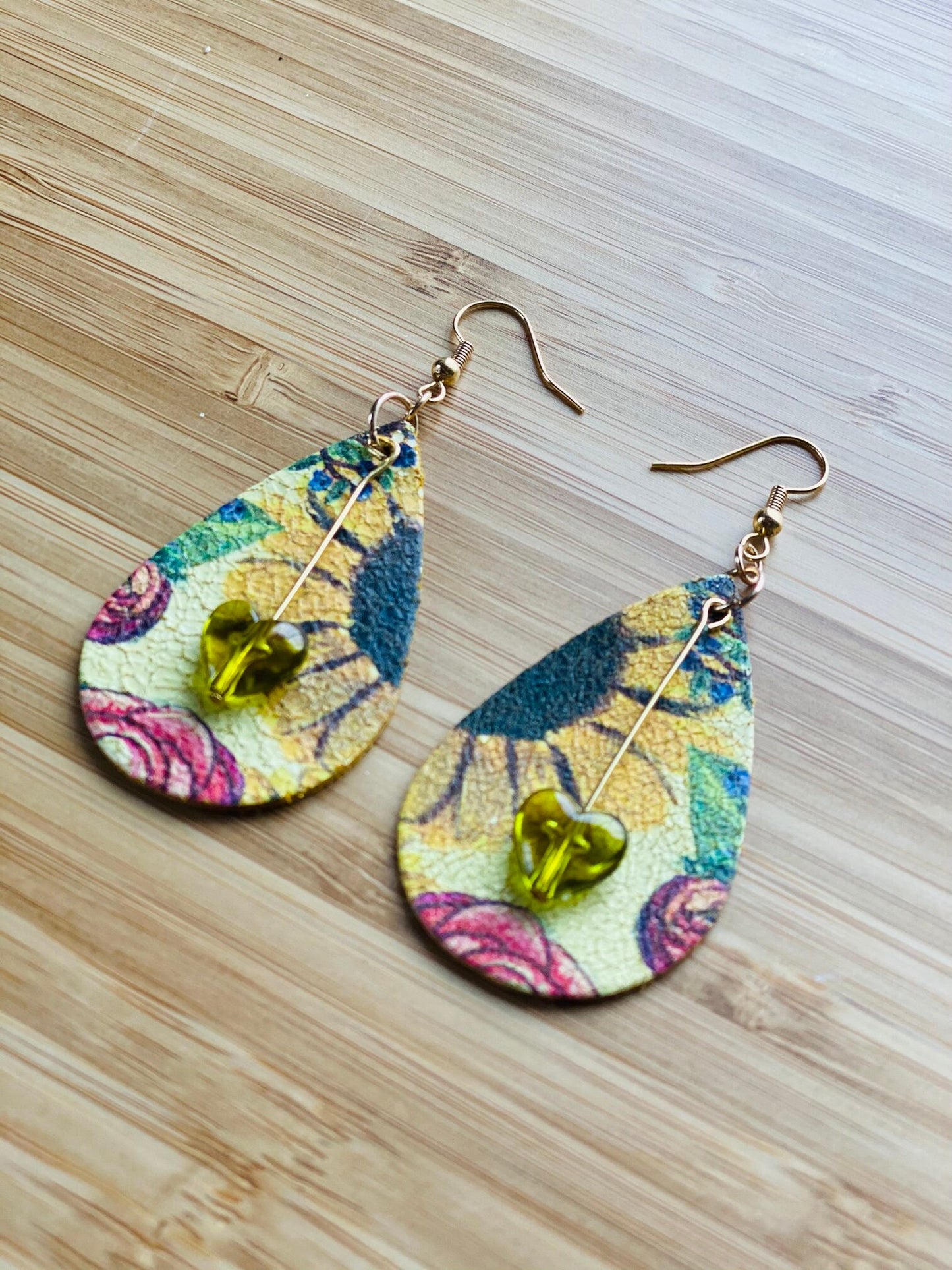 Faux Leather Sunflower Earrings